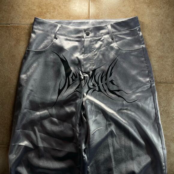 Gothic Crotch Print Silver Baggy Pants - Picture 3 of 10